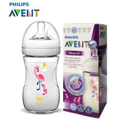 Bình sữa Philips Avent Natural 260ml hoạ tiết chim hạc và hà mã