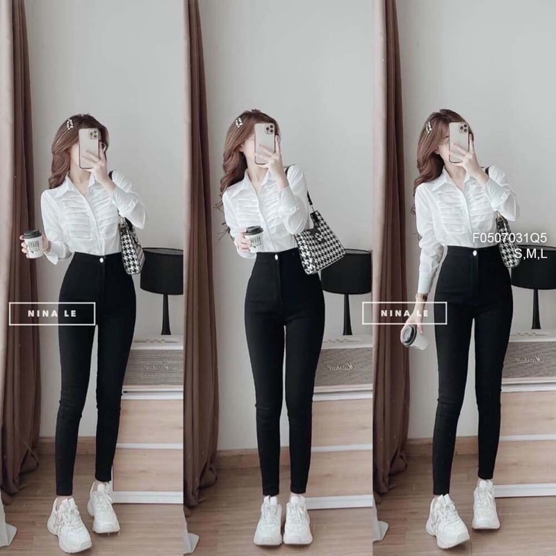 Quần jean dài đen không túi trước nâng mông đáy cao TT0507