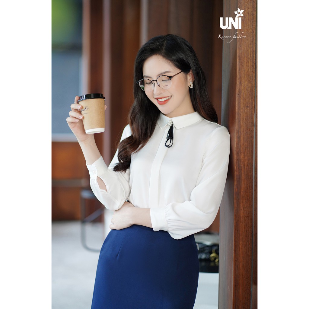 Áo Sơ Mi Nữ UNIVTH Công Sở Dài Tay Cài Nơ Cao Cấp 4A0341