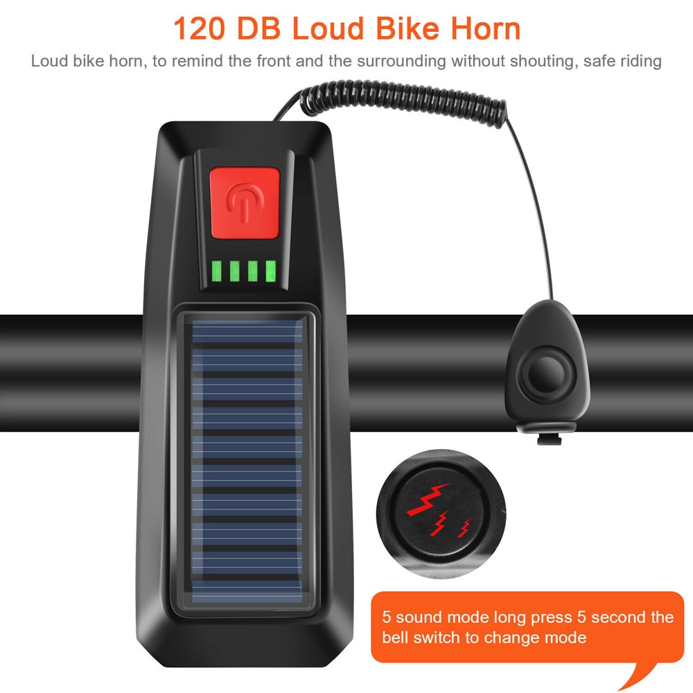 Aaron1 Đèn Pha Led T6 Năng Lượng Mặt Trời 3 Chế Độ Kèm Còi Gắn Xe Đạp Leo Núi
