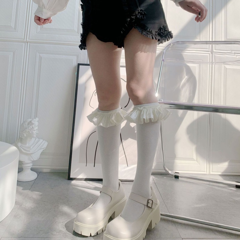 XIXI Tất Dài Qua Gối Giữ Ấm Chân Phối Bèo Phong Cách Lolita