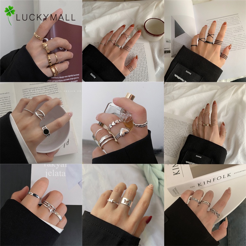 Set 5 nhẫn đeo tay kim loại thời trang cho nữ