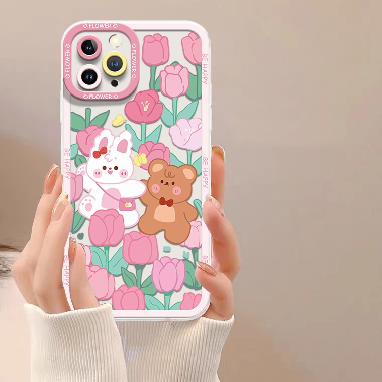 Ốp Điện Thoại TPU Dẻo Trong Suốt Họa Tiết Hoa &amp; Thỏ Dễ Thương Cho IPhone 14 12 13 6 6S 7 8 14 Plus X XS XR 11 Pro Max