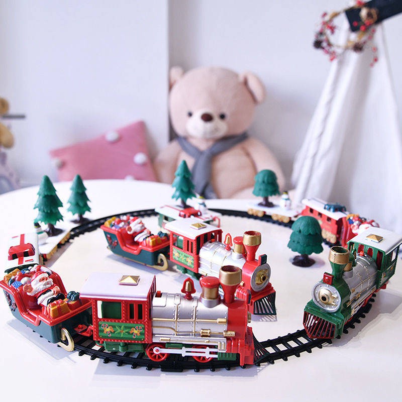 Christmas Electric Rail Train Train Children's Cha mẹ-con Tương tác Đồ chơi Ánh sáng Âm nhạc Xe lửa Tự làm Bộ theo dõi