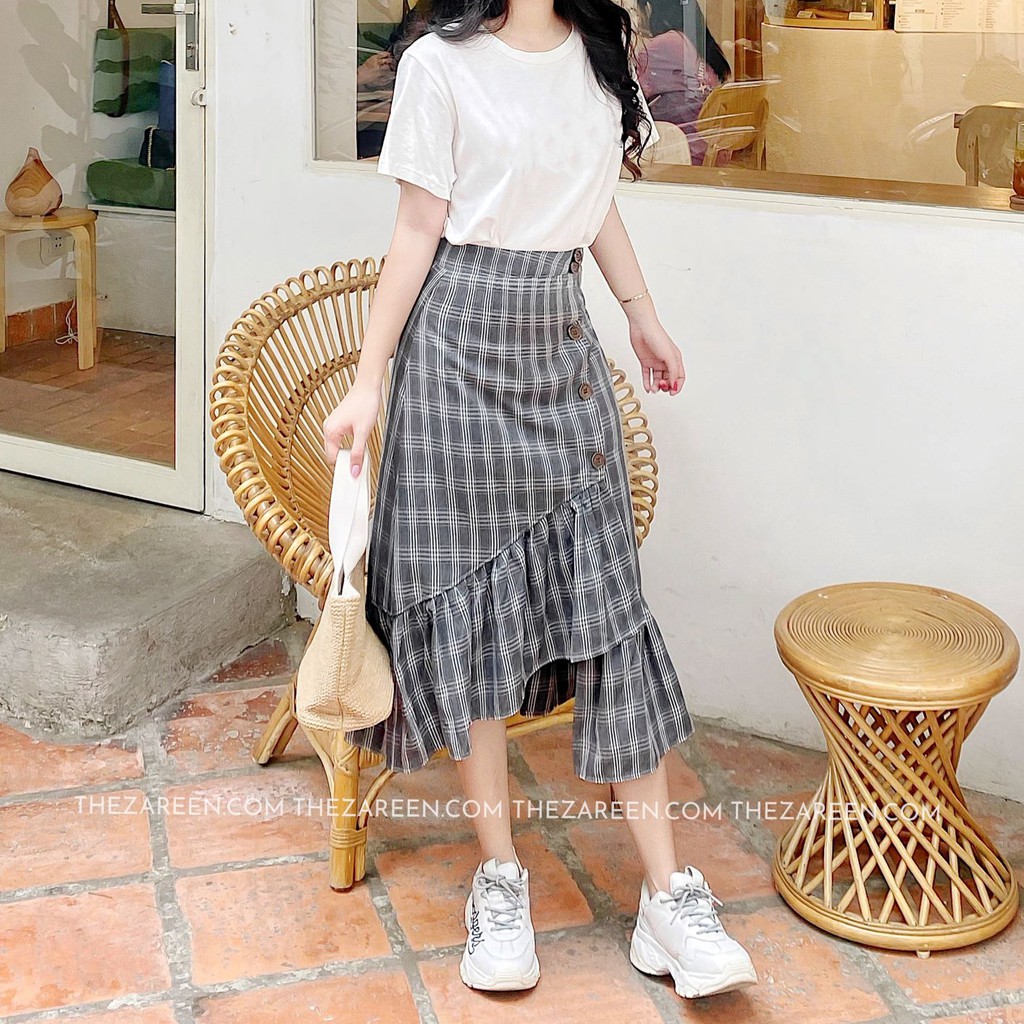 [Mã SKAMCLU7 giảm 10% tối đa 50K đơn 0Đ] CHÂN VÁY DÀI CARO XẾP LY ZAREEN VAD05 CARO XÁM | BigBuy360 - bigbuy360.vn