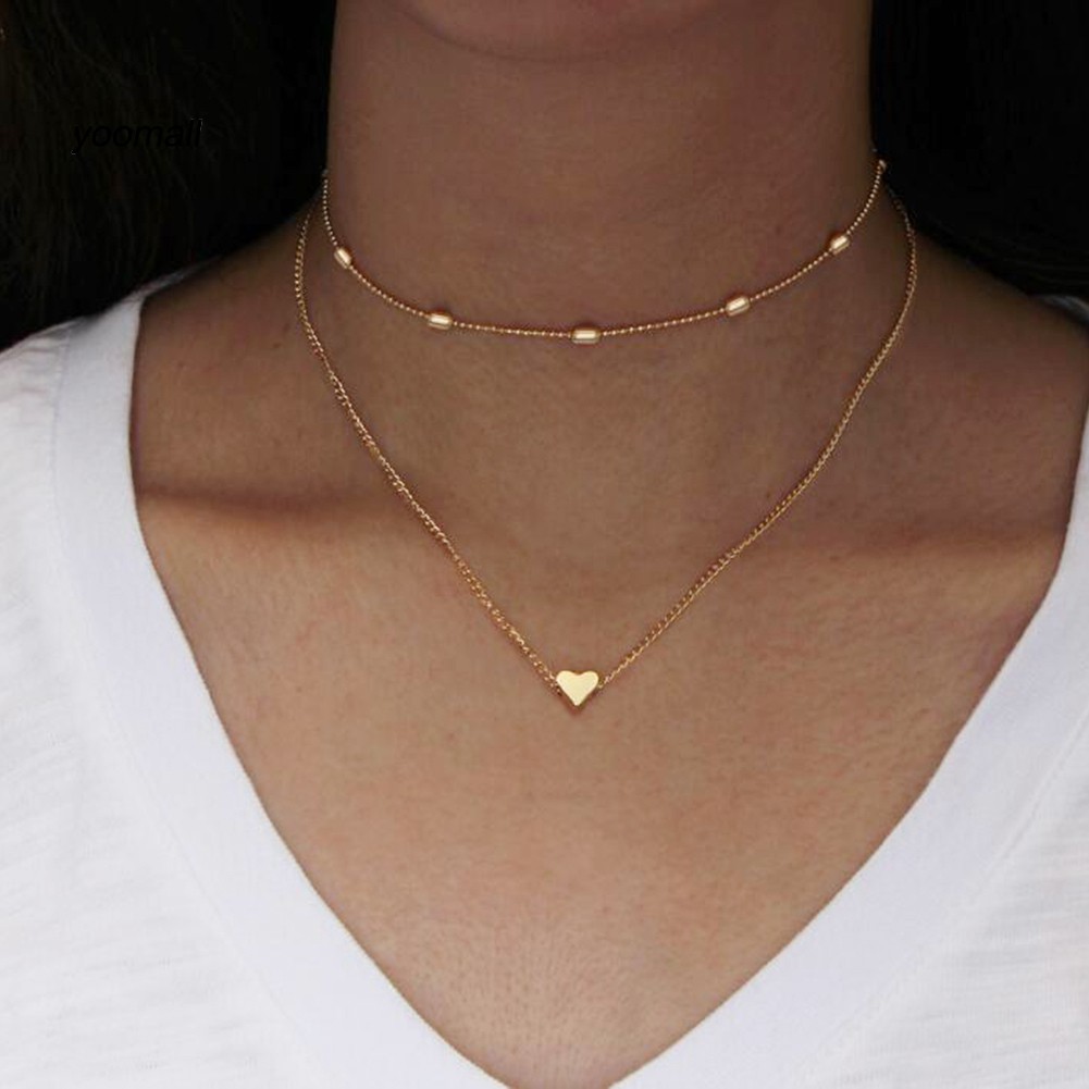 Vòng choker nhiều lớp phối mặt hình trái tim thời trang sang trọng cho nữ