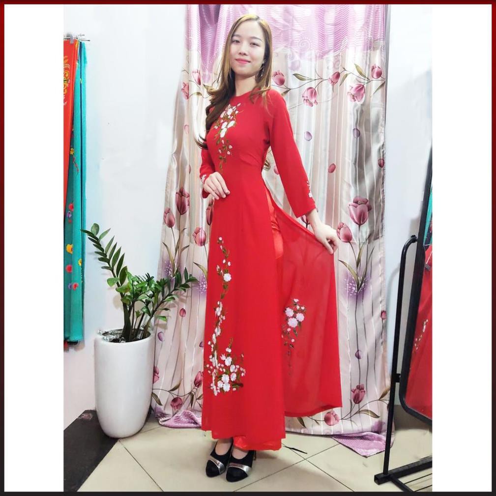 ÁO DÀI TRUYỀN THỐNG THÊU HOA TRẮNG AD2TCFĐ2