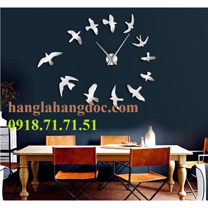 Đồng hồ dán tường DIY cỡ đại chính hãng, mô hình chim én mùa xuân, Version 16