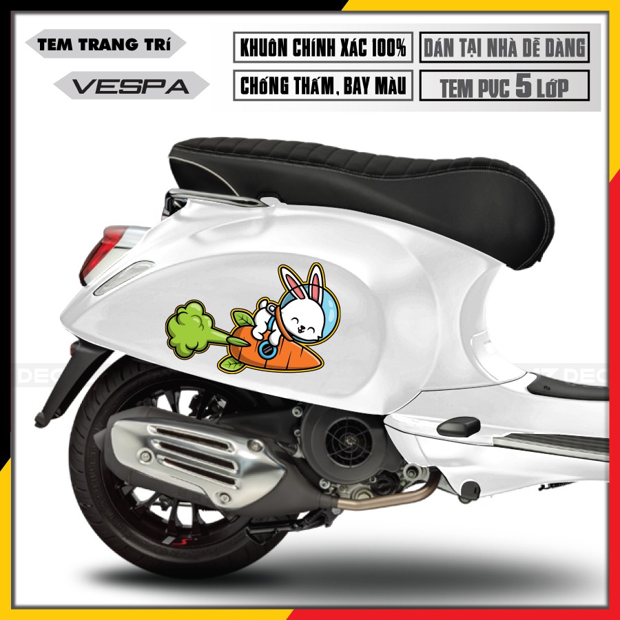 Tem Xe Dành Cho Xe Vespa Sprint/LX/GTS Thiết Kế Thỏ Phi Hành Gia Cute | 028 | Tem Xe PVC 5 Lớp Chống Nước. Chống Bay Màu