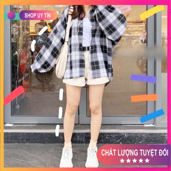 Áo Kẻ Caro 🎀[FREESHIP]🎀 Áo Sơ Mi Nữ Dáng rộng-dài tay, chất liệu Kate phong cách trẻ trung cho nữ Mã TT05