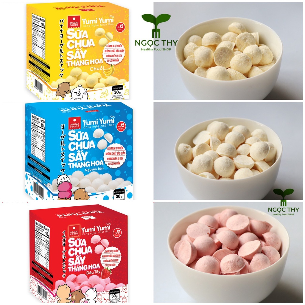 Viên sữa chua sấy thăng hoa Yumi Yumi hộp 30gr, đủ vị dâu chuối nguyên bản công nghệ Nhật