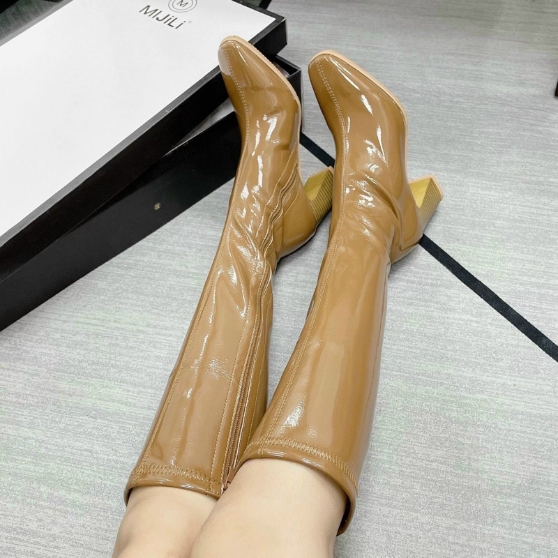 [Mã 151FASHIONSALE1 giảm 10k đơn 50k] Bốt nữ cao cổ da bóng gót cao 7p cao cấp (Mã 988)