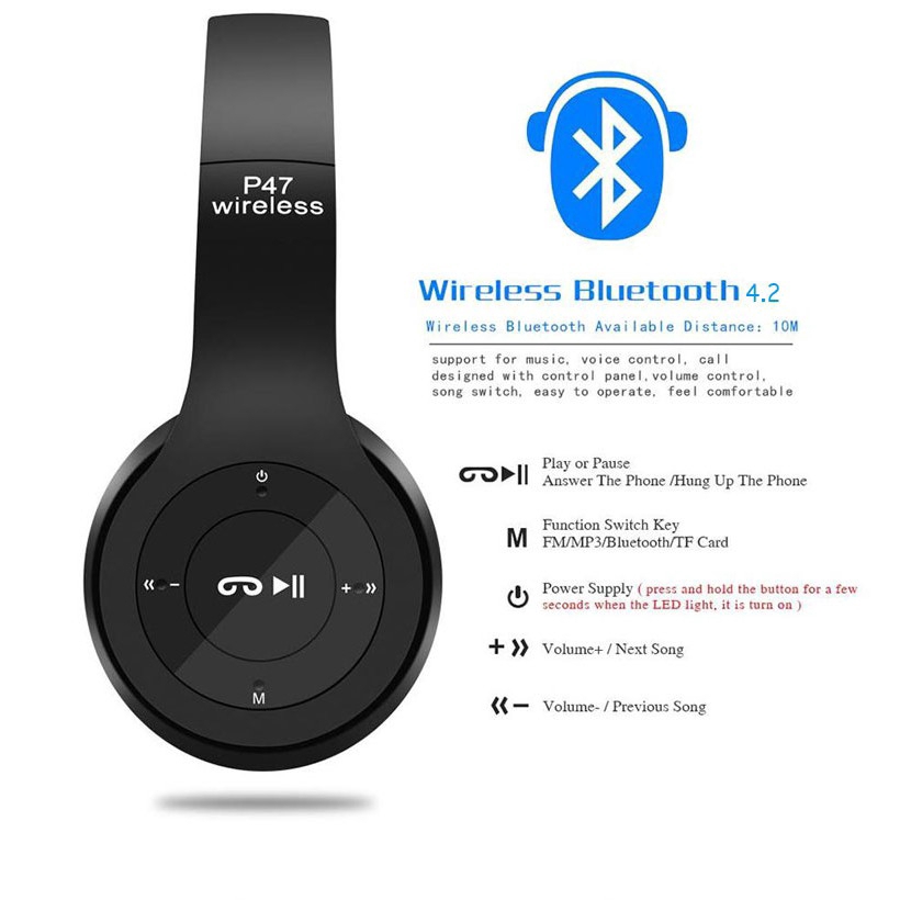 Tai nghe chụp tai không dây kết nối Bluetooth 5.0 P47 | BigBuy360 - bigbuy360.vn