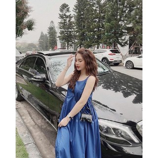 Váy maxi xanh coban , hai dây nhúm eo siêu xinh xắn chất thô mềm mặc thoải mái,thời trang nữ,đầm nữ,đầm 2 dây