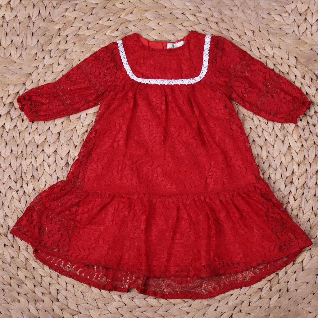 Váy ren viền ngực đỏ, hồng LITIBABY 2/7