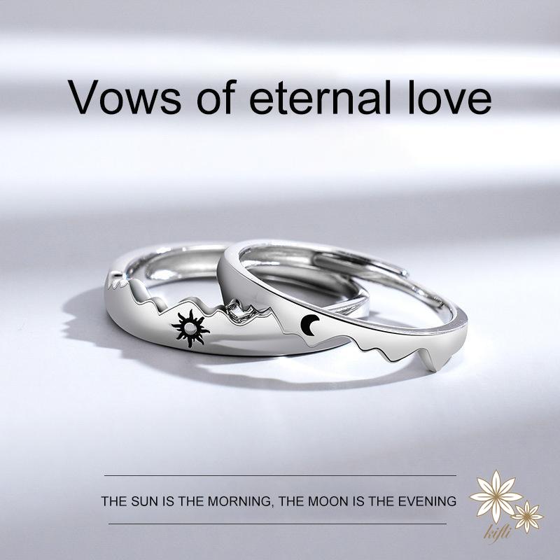 Nhẫn Bạc Dạng Mở Hình Mặt Trăng/Ngôi Sao/Mặt Trời Đơn Giản Thời Trang Cho Cặp Đôi