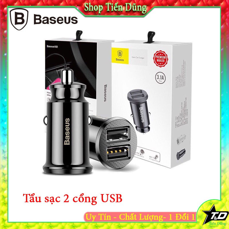 Tẩu sạc baseus có 2 cổng USB hỗ trợ sạc nhanh - Tẩu sạc xe hơi baseus Grain cực bền