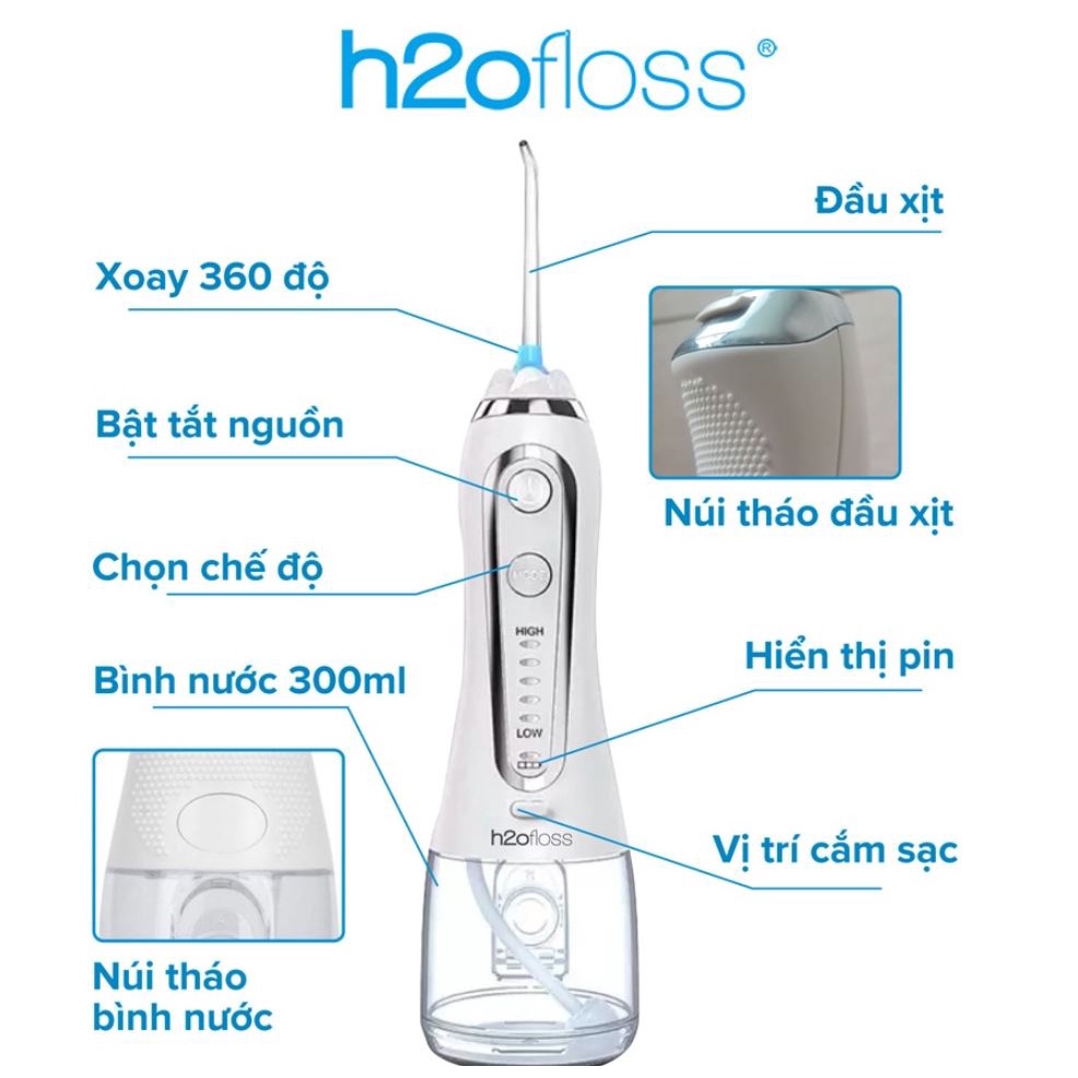 Máy Tăm Nước H2oFloss HF6/HF6P/HF9P 2022 - Phiên bản mới nhất chạy êm - Tặng túi đựng