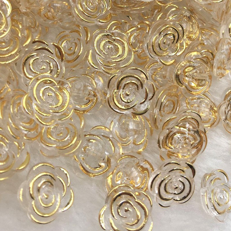 Set 100 cúc áo hình hoa hồng trong suốt phối ánh vàng bằng acrylic pt134 dùng trong may mặc/trang trí sổ tay thủ công