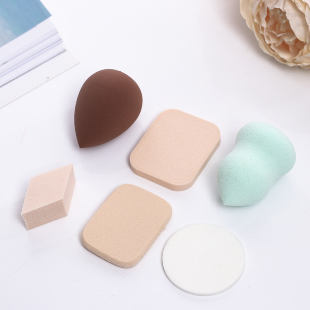 MELODG New Wet&amp;Dry Dual-Use Women Fashion Makeup Tool Powder Puff Sponge Beauty Portable Applicator Foundation Facial Claening/6PCS/Set Random Color