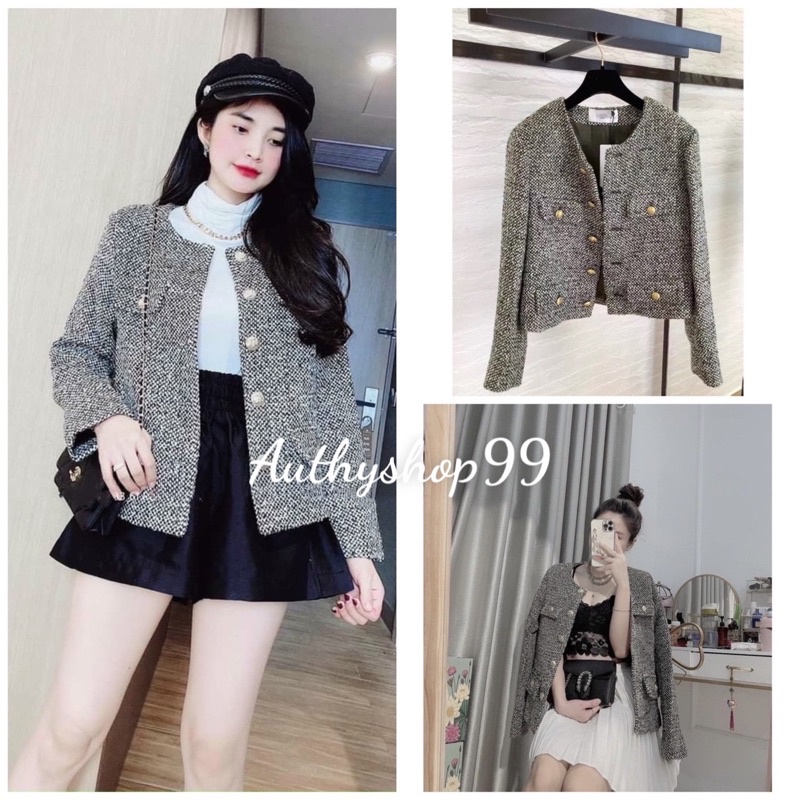 Áo khoác dạ tweed 2 lớp, khoác dạ nữ hàng quảng châu loại 1