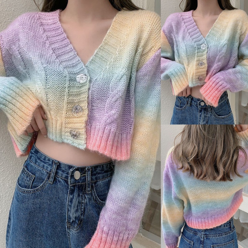 Áo Khoác Cardigan Dệt Kim Nhuộm Màu Thời Trang Nữ
