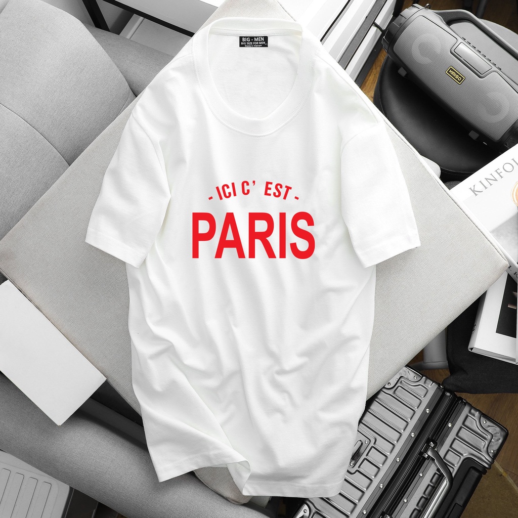 [bigsize] Áo thun cotton màu trắng in chữ đơn giản bigsize nam 50-135kg