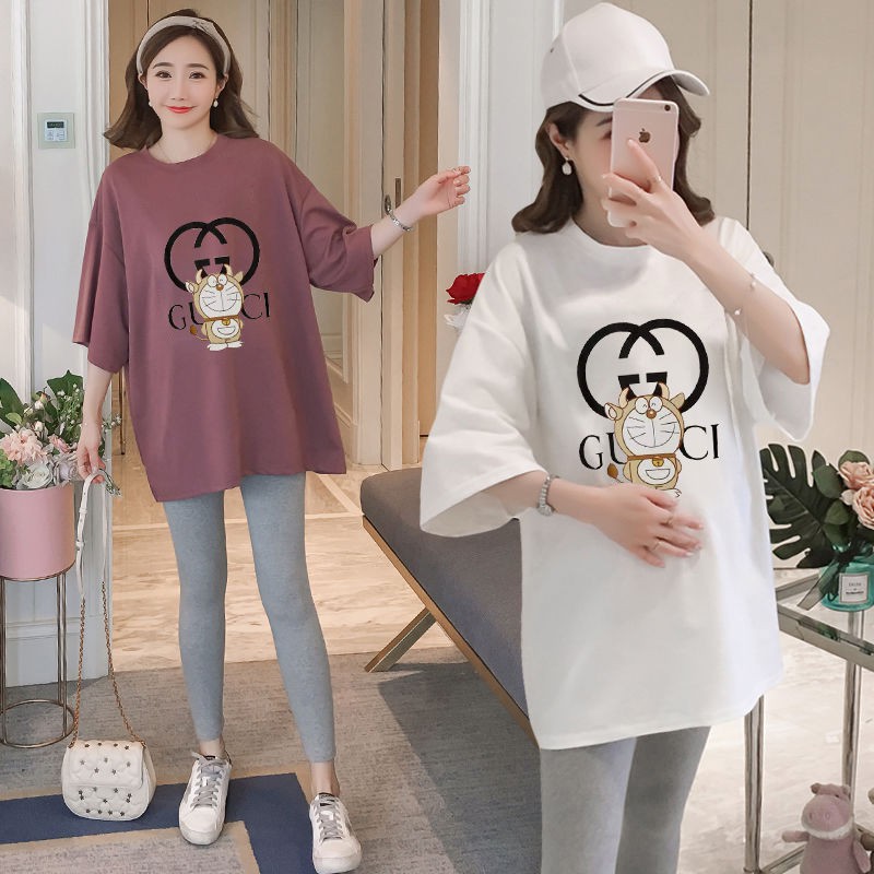 [bà bầu | mùa hè áo thun khăn che bụng] new 2021 Quần bà hình mèo Doraemon dễ thương không lộ cotton