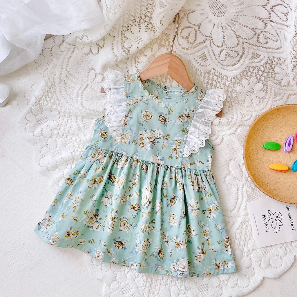 Đầm Công Chúa Phối Ren Hoa Dễ Thương Thời Trang Mùa Hè Cho Bé Gái