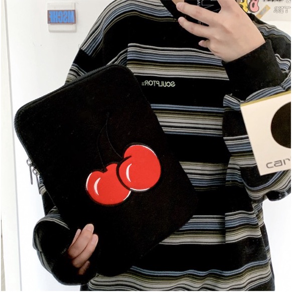 Túi đựng laptop họa tiết thêu cherry xinh xắn 10/ 11/ 13/ 15 inch