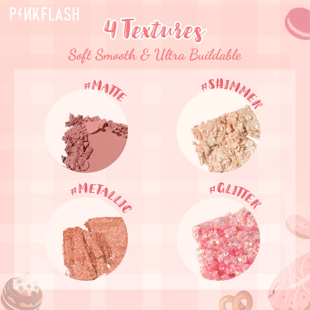 Bảng Phấn Mắt PINKFLASH Pink Dessert PF-E15 Sắc Tố Cao Màu Ánh Kim Tuyến Lâu Trôi Khay Trang Điểm Đa Chức Năng 100g