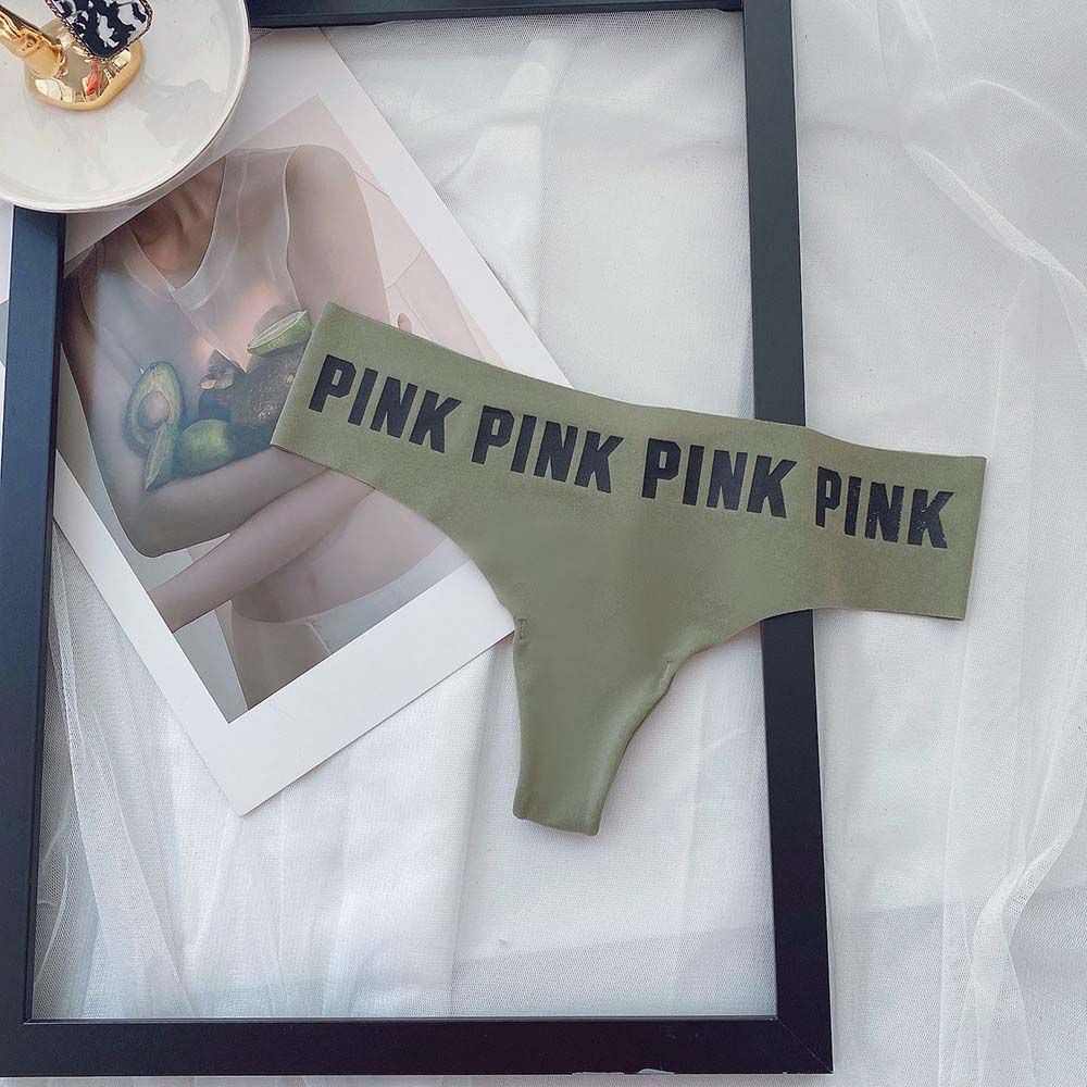 Quần Lót Nữ Lọt Khe Không Đường May In Chữ Màu Hồng Chất Liệu Lụa Lạnh Thoáng Khí