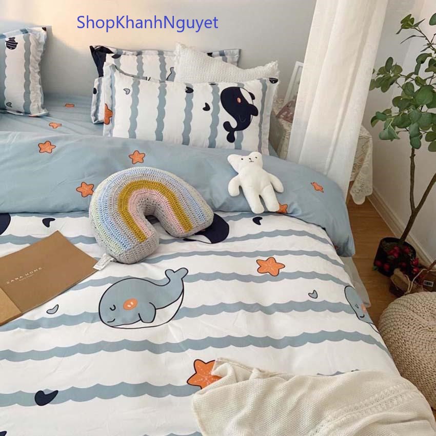 Bộ chăn ga gối cotton poly nhập khẩu - Cá Voi Xanh (SP001182)