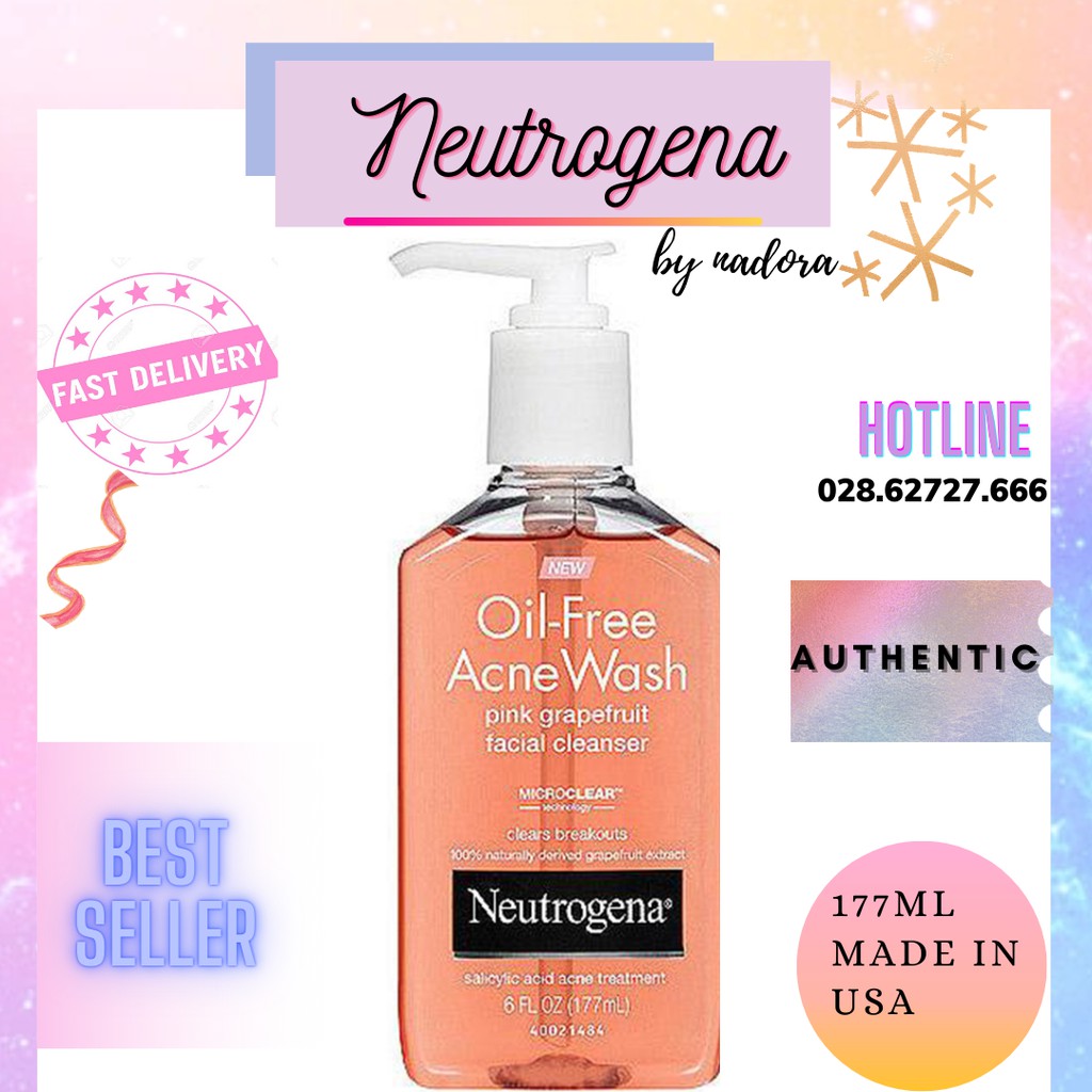 Sữa Rửa Mặt Neutrogena Oil Free Acne Wash Pink Grapefruit Facial Cleanser - 177ml