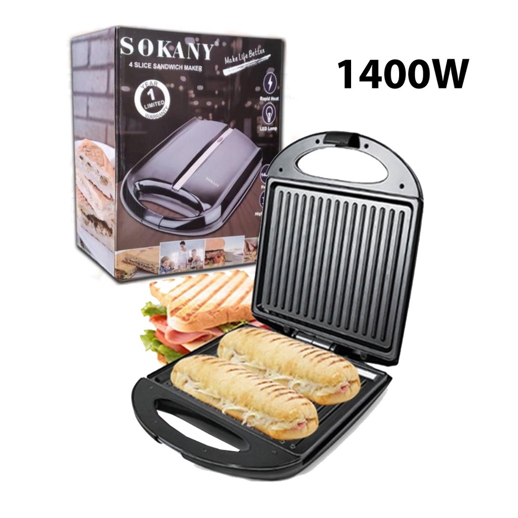 Máy ép bánh mì, máy kẹp nướng bánh mỳ đôi chính hãng SOKANY [BH 12 Tháng]