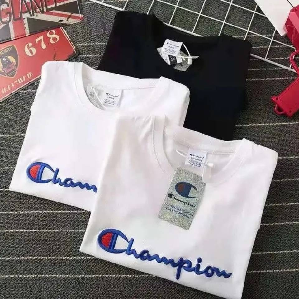 Áo thun cotton ngắn tay Mùa hè Tide Thương hiệu Thời trang Phiên bản Hàn Quốc của Champion cổ tròn Champion Youth Loose