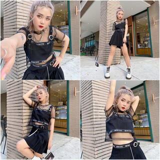 Chân váy xếp ly phối hologram Natthy Style đen