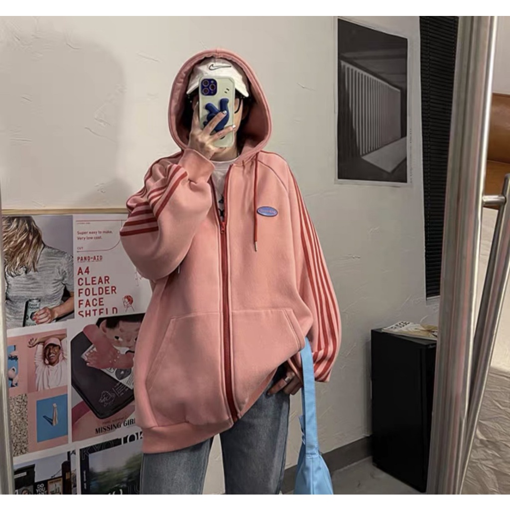 Áo khoác nam nữ thể thao ulzzang 3 sọc màu be🌸 Áo sweater hoodie nỉ bông kiểu dáng thể thao form rộng unisex | BigBuy360 - bigbuy360.vn