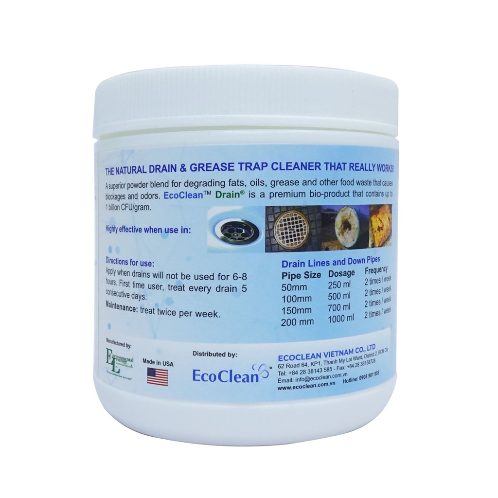 Vi Sinh Ăn Mỡ EcoDrain - KPT CHEM - Hỗ Trợ Phân Hủy Mỡ, Giảm Thông Tắc Đường Ống