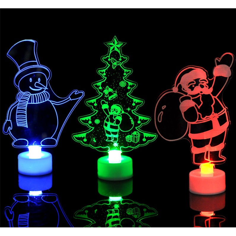 Đèn LED acrylic hình người tuyết/cây thông noel nhiều màu dùng trang trí dịp giáng sinh