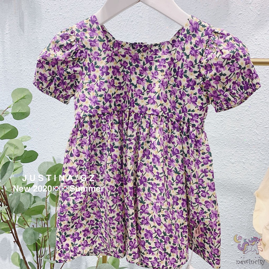 Đầm Bé Gái In Hoa Xinh Xắn Phong Cách Hàn Quốc