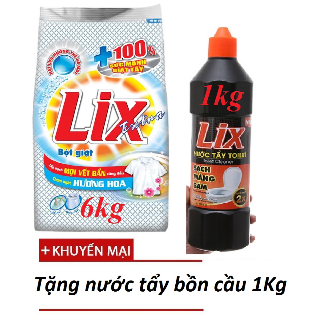 Bột giặt Lix Extra hương Hoa 6kg TẶNG Nước rửa chén 1,5kg