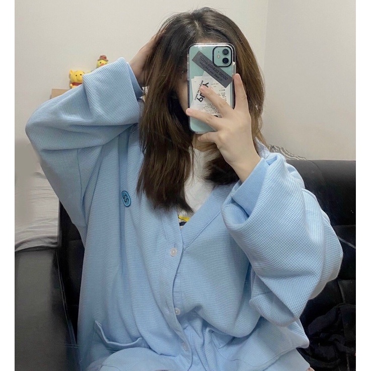 Áo Khoác Cadigan Nỉ Xanh 🎀Áo nỉ tông xanh dương hottrend 2021,vải gân tăm from ulzzang | BigBuy360 - bigbuy360.vn