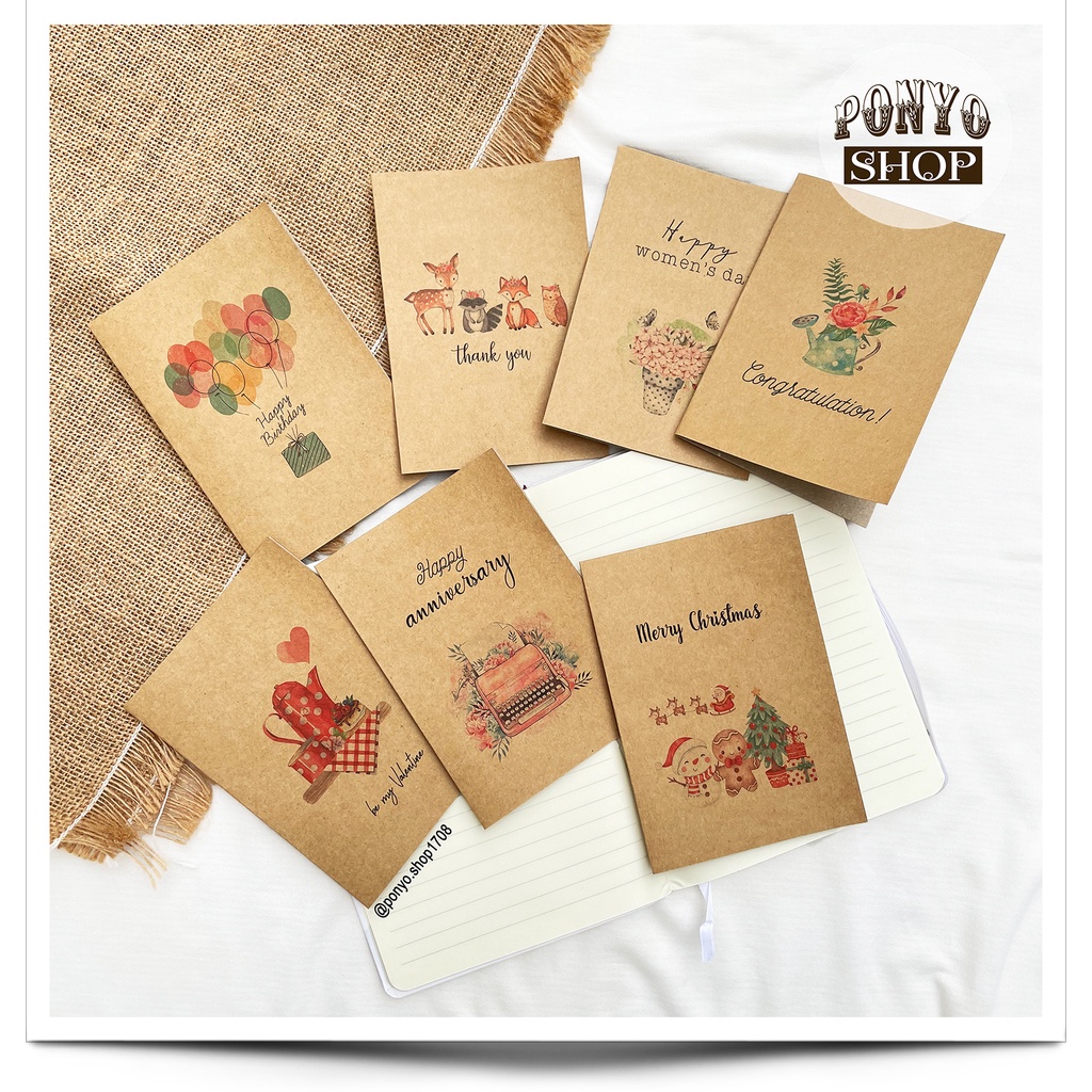 Thiệp chúc mừng giấy kraft Vintage