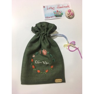 Túi rút 2 bên thêu hoa + tên theo yêu cầu