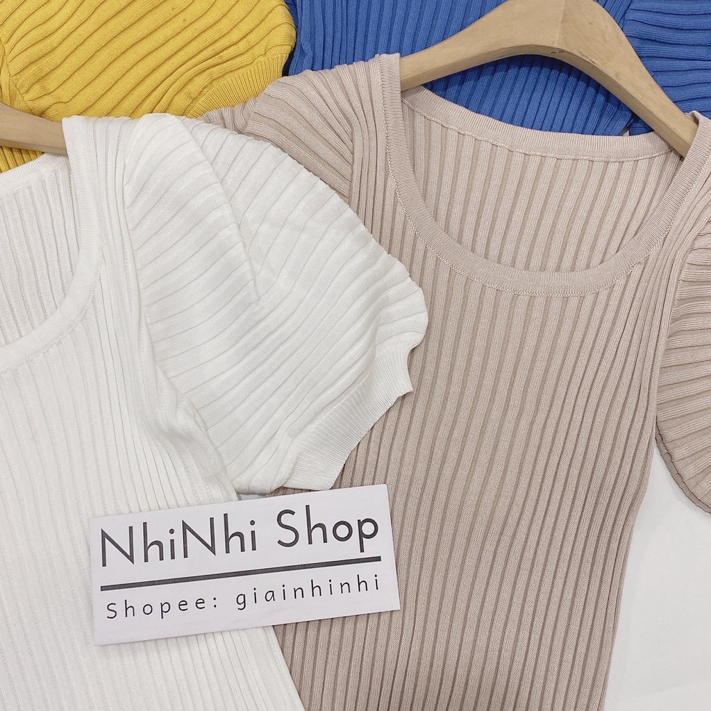 Áo len tăm kiểu cổ vuông tay bồng, Áo kiểu vai bồng tay bo chun AL1612 - NhiNhiShop