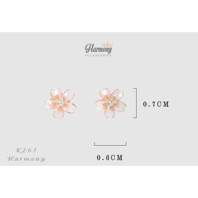 Bông tai nữ bạc 925 khuyên hình bông hoa ngọc trai nhân tạo mạ vàng Sakura 2 | HARMONY ACCESSORIES K261