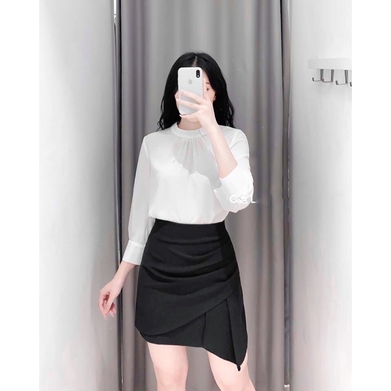 Chân váy chéo vạt dáng A, Chân váy dáng A cạp cao CV156 - NhiNhi Shop