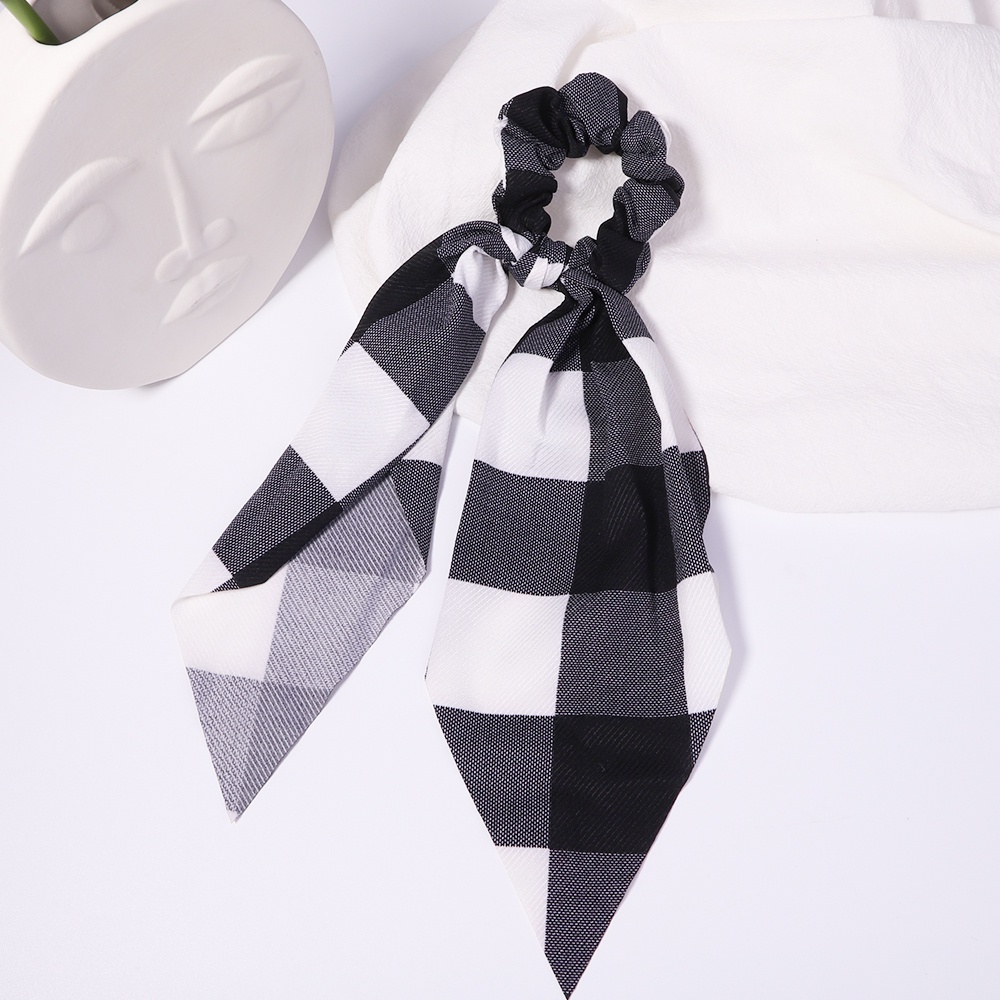 Dây buộc tóc RAINBOW BOWS nơ họa tiết caro trắng đen dễ phối đồ cho nữ