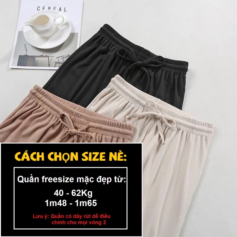 [Mã FAMARAL1 giảm 10k đơn 50k] Quần Ống Rộng Nữ Quần Vải Eo Chun Có Dây Rút Đủ Màu